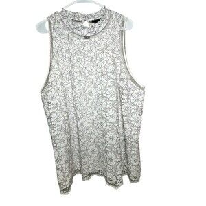 Torrid Tank Top Women's White Floral Lace Scalloped Hem Ruffle Mock Neck Sz 3